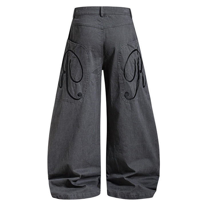 Damen Weite Denim-Palazzo-Hose mit Ballon-Saum und aufgesetzten Logotaschen Echoarchiv