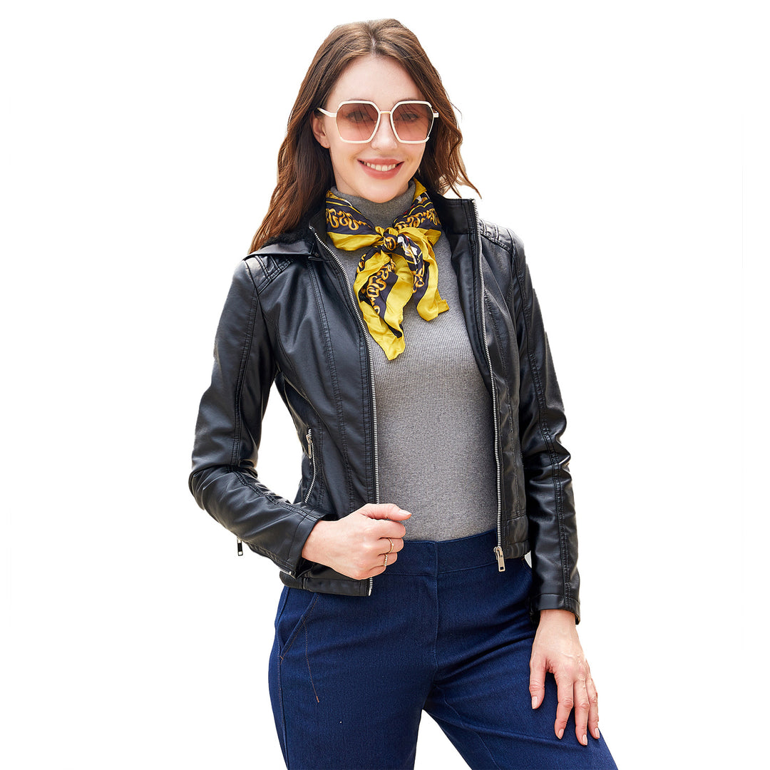 Damen nan taillierte Kunstlederjacke mit Kapuze, wattiertem Innenfutter und verdeckten Reißverschlusstaschen Echo Archiv