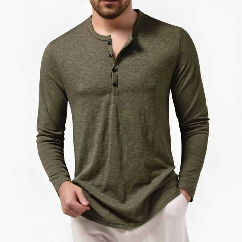 Herren nan Slim-Fit Henley Langarmshirt mit kurzem Knopfverschluss und abgerundetem Saum Echo Archiv