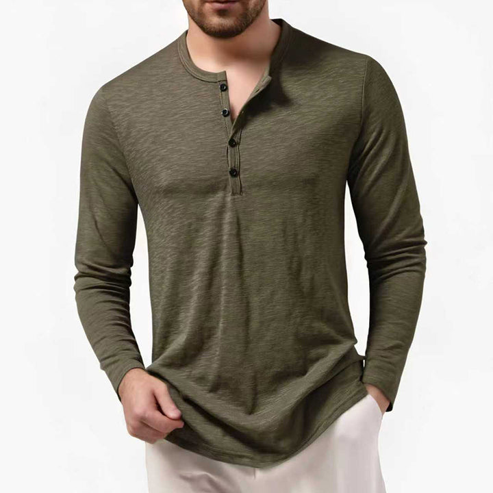 Herren nan Slim-Fit Henley Langarmshirt mit kurzem Knopfverschluss und abgerundetem Saum Echo Archiv