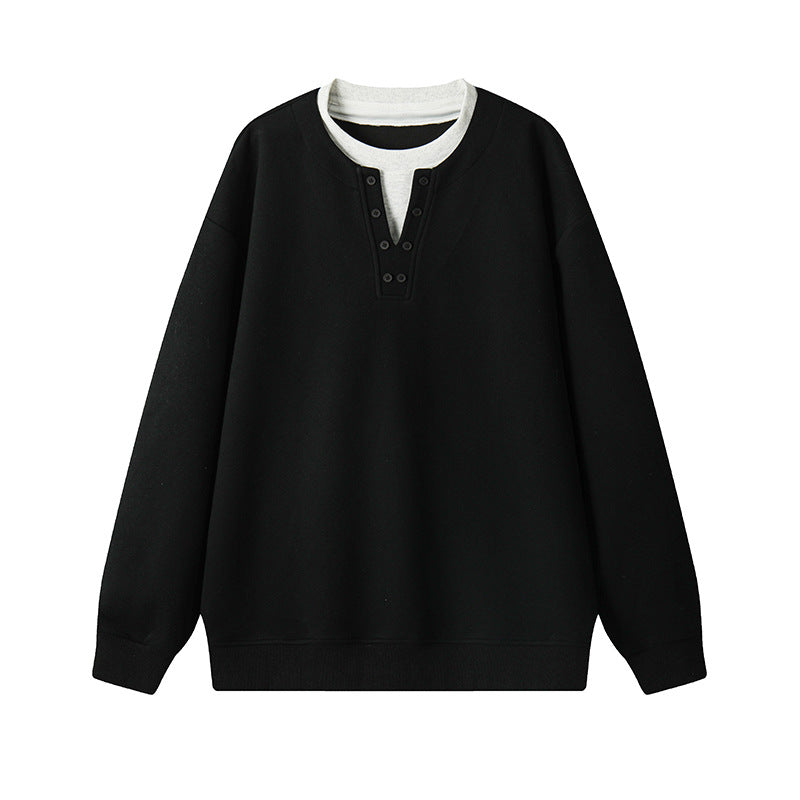 Herren Henley-Sweatshirt mit Knopfleiste, Oversize-Schnitt & gerippten Bündchen Echoarchiv