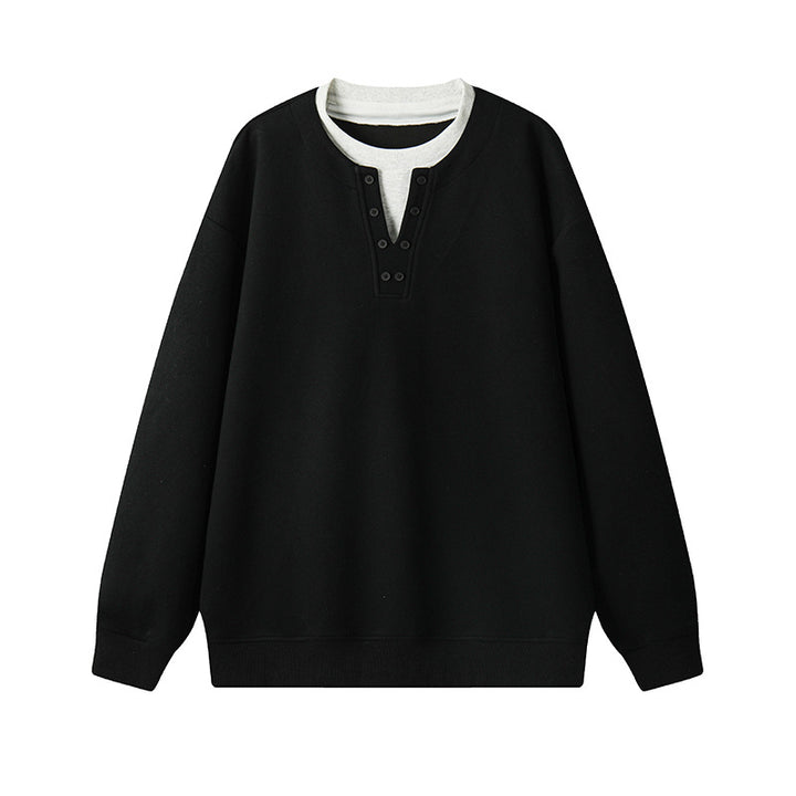 Herren Henley-Sweatshirt mit Knopfleiste, Oversize-Schnitt & gerippten Bündchen Echoarchiv