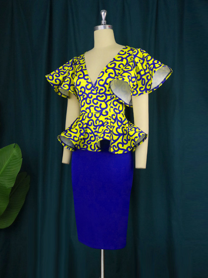 Damen Elegantes Peplum-Oberteil mit schulterfreien Ärmeln und floralem Muster Echo Archiv