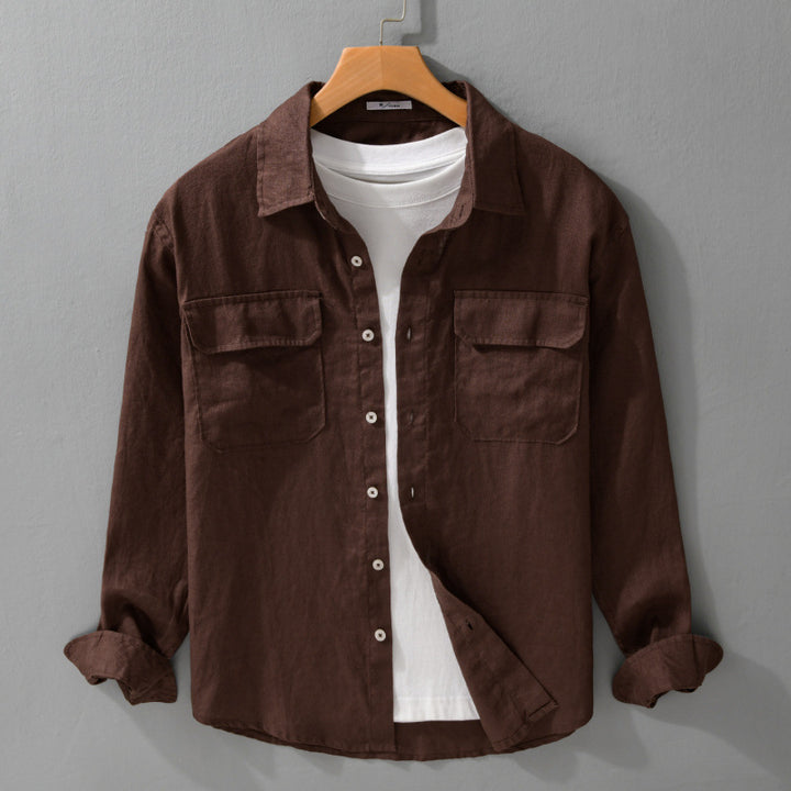 Herren Lockeres Leinen-Overshirt mit Brusttaschen und Knopfleiste Echoarchiv