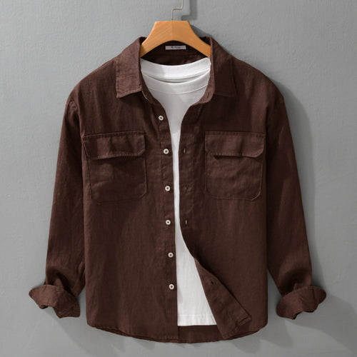 Herren Lockeres Leinen-Overshirt mit Brusttaschen und Knopfleiste Echoarchiv