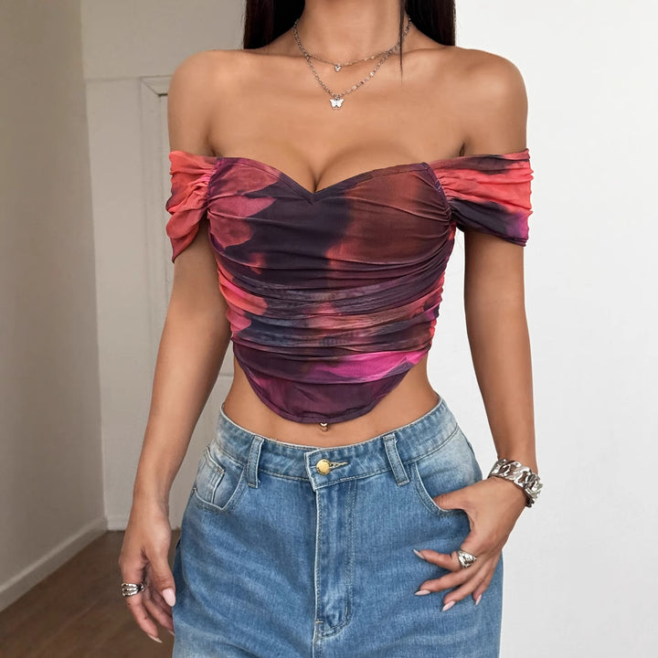 Damen Off-Shoulder Top mit Raffungen und floralem Design Echo Archiv