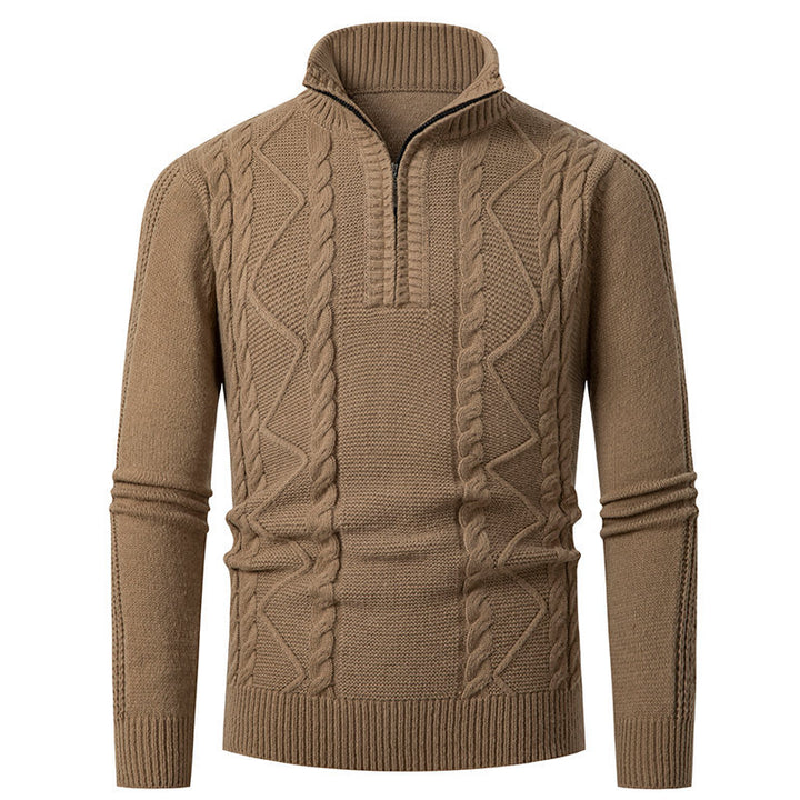 Herren Strickpullover mit hohem Kragen und Zopfstrickmuster Echoarchiv
