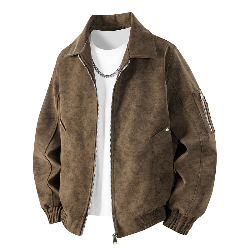 Herren Velourslederoptik Oversize-Bomberjacke mit Utility-Ärmeltasche & Pattentaschen Echoarchiv