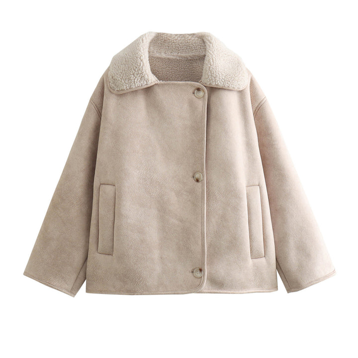 Damen Kurzjacke im Boxy Cut aus Veloursimitat mit Teddyfutter und großen Pattentaschen Echo Archiv