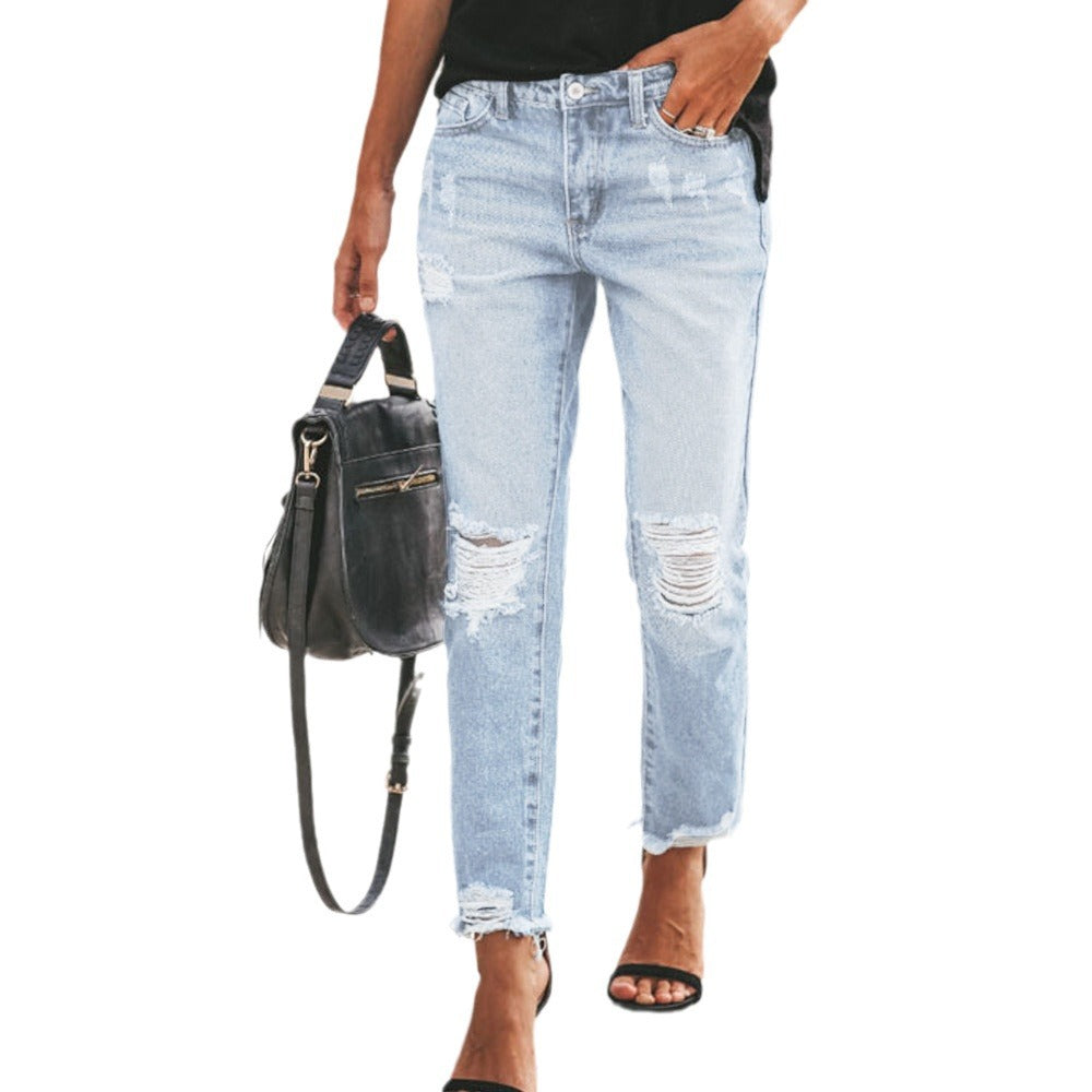 Damen Destroyed Mom Jeans mit Fransen und lässigem Schnitt Echo Archiv