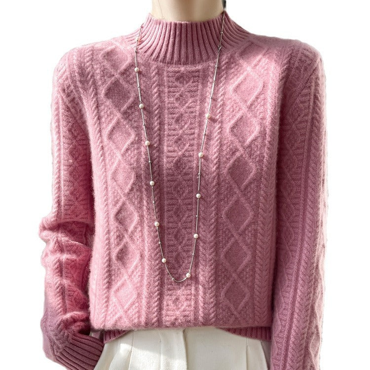 Damen Kuscheliger Mohair‑Optik Mockneckpullover mit Rautenzopfstruktur und kastiger Silhouette Echoarchiv