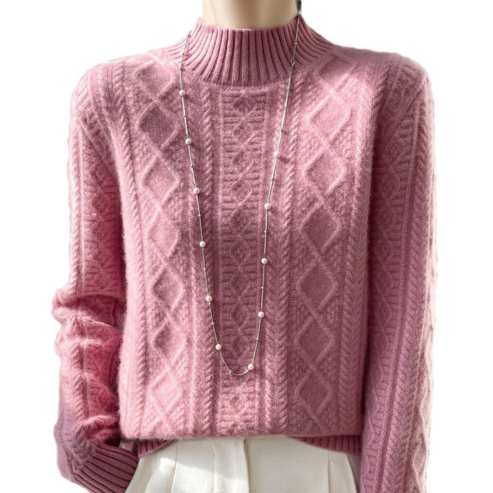 Damen Kuscheliger Mohair‑Optik Mockneckpullover mit Rautenzopfstruktur und kastiger Silhouette Echoarchiv