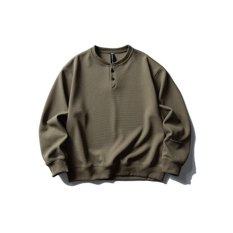 Unisex Waffelstrick-Henley-Sweatshirt im Oversize‑Cut mit Knopfleiste Echo Archiv
