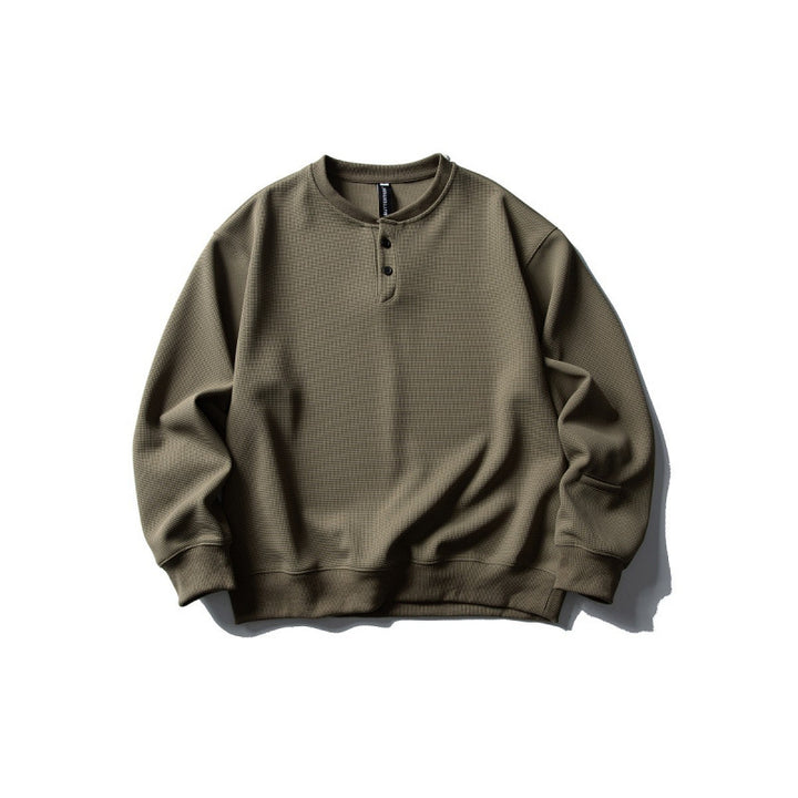 Unisex Waffelstrick-Henley-Sweatshirt im Oversize‑Cut mit Knopfleiste Echo Archiv