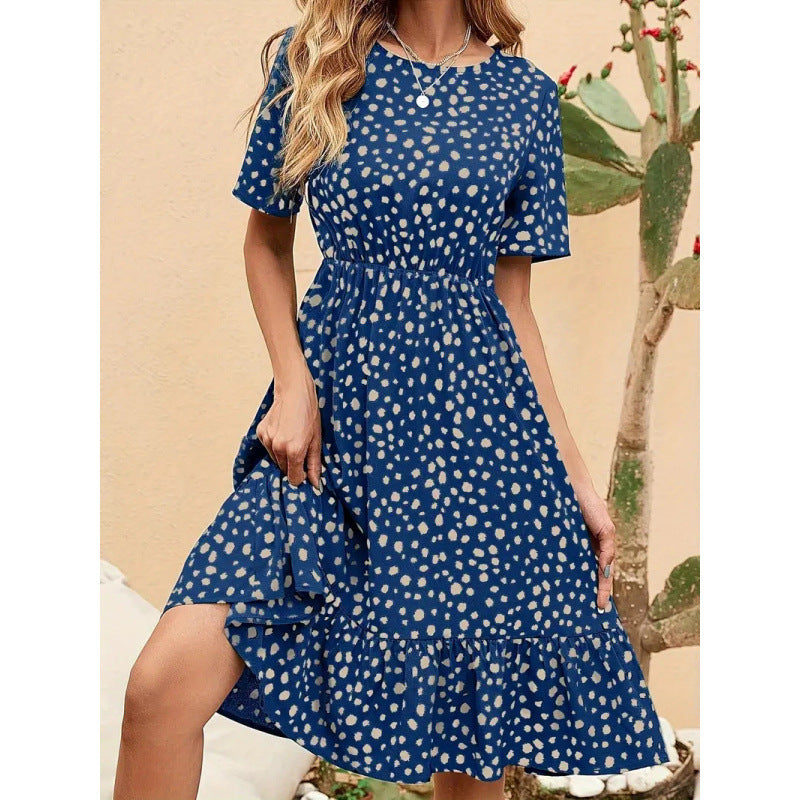 Damen Sommerliches A-Linien Kleid mit Rüschensaum und Punkten Echo Archiv