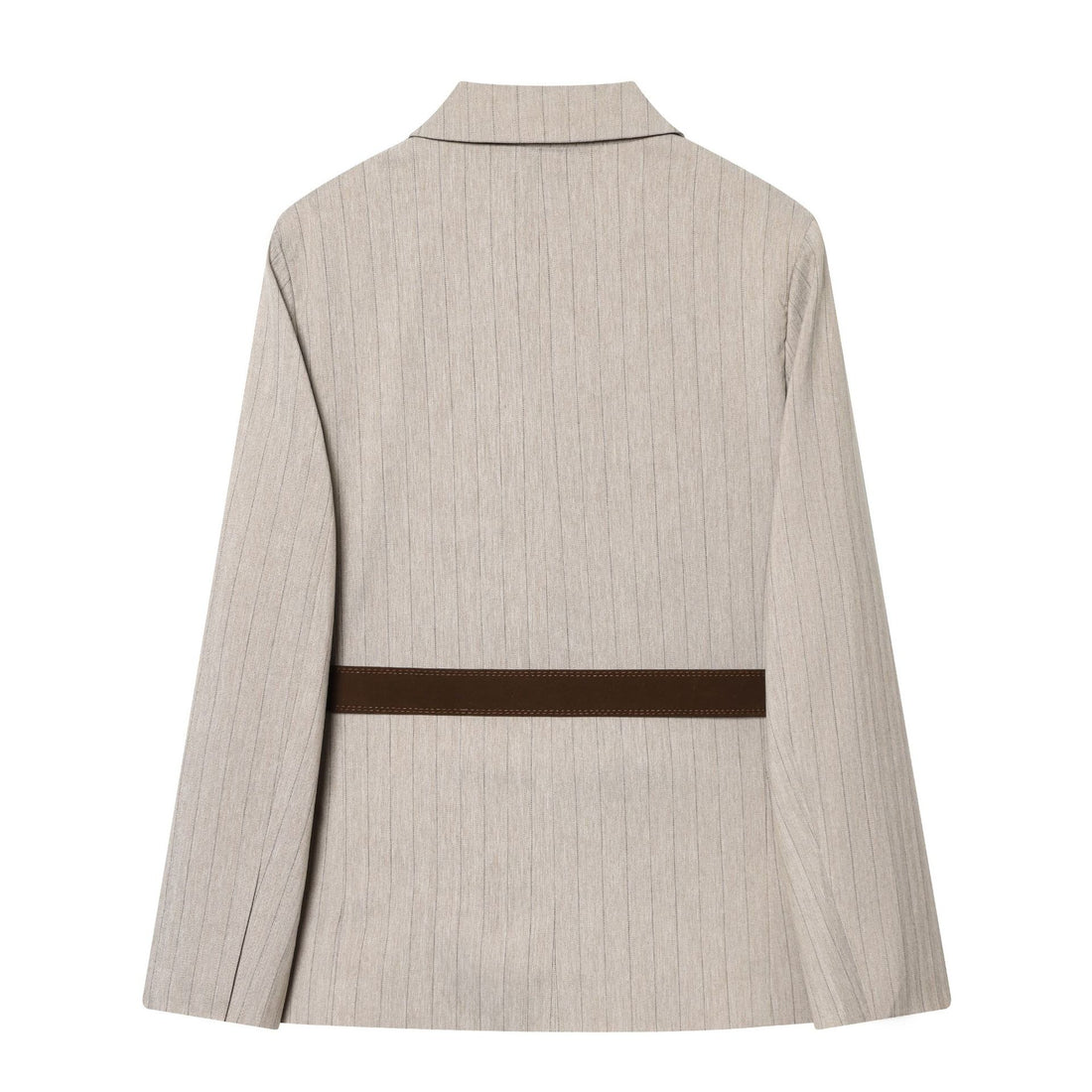 Damen taillierter Nadelstreifen-Blazer mit dekorativem Gürtel und Pattentaschen – Valéne