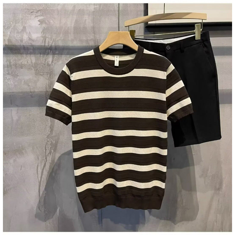 Herrenmode Kurzarm Streifen T-Shirt Echo Archive