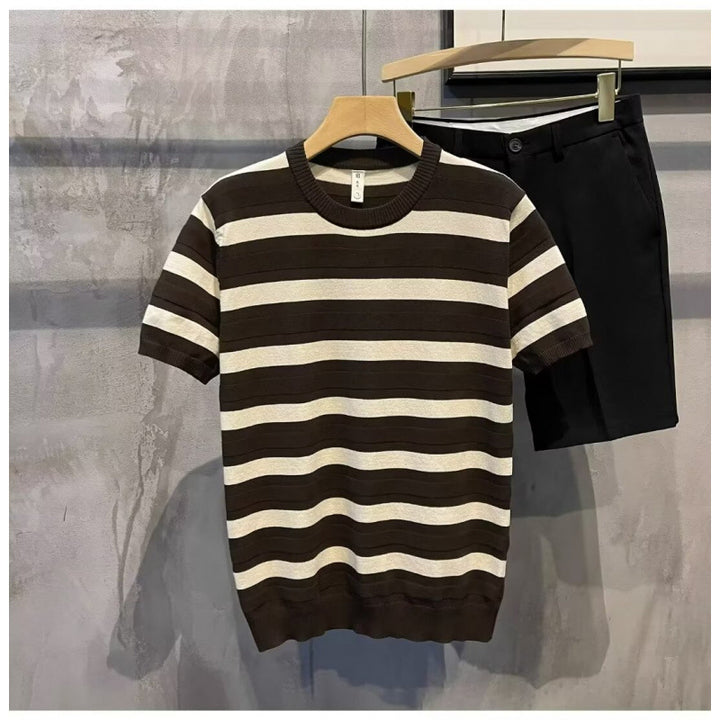 Herrenmode Kurzarm Streifen T-Shirt Echo Archive