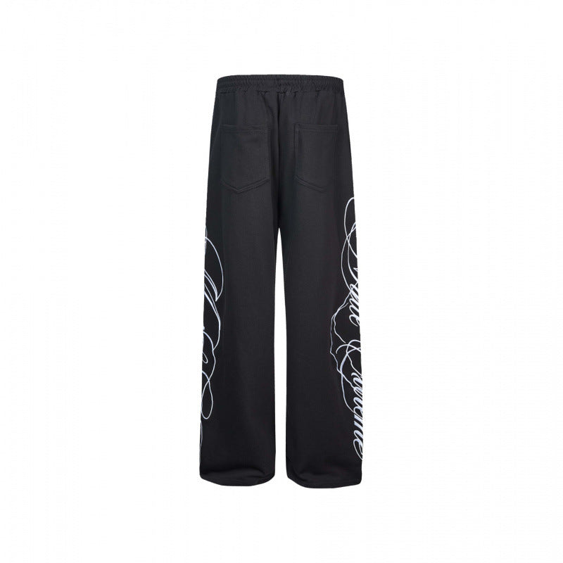 Damen Weite Jersey-Hose mit Kordelzug, seitlichem Line-Art Print und Relaxed-Fit Echo Archiv