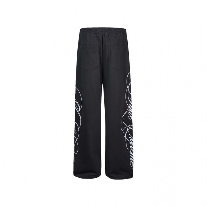 Damen Weite Jersey-Hose mit Kordelzug, seitlichem Line-Art Print und Relaxed-Fit Echo Archiv