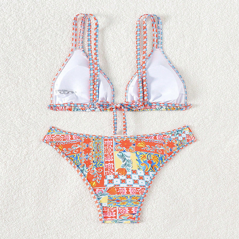 Damen Triangel-Bikini-Set mit eleganten Mustern und verstellbaren Trägern Echo Archiv