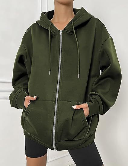 Damen nan oversized Zip-Kapuzenjacke mit kontrastierendem Reißverschluss, doppellagiger Kapuze und Kängurutasche Echo Archiv