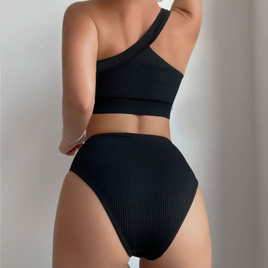 Damen Einseitig geschnittener Bikini-Top und hochtaillierte Bikinihose Echo Archiv