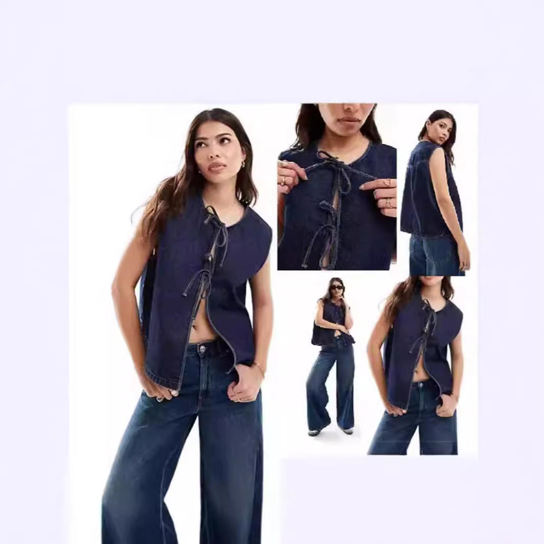 Damen Denim Bustier-Weste mit Schnürung Echo Archiv