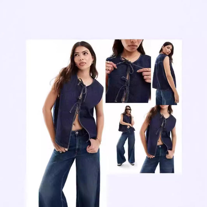 Damen Denim Bustier-Weste mit Schnürung Echo Archiv