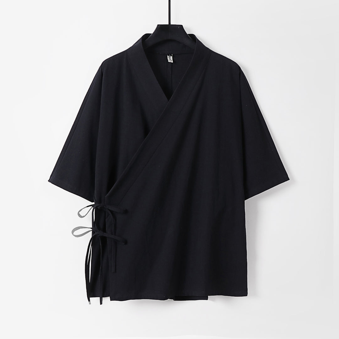 Damen Wickel-Kimono-Oberteil mit kurzen Ärmeln und Seitenschnürung Echoarchiv