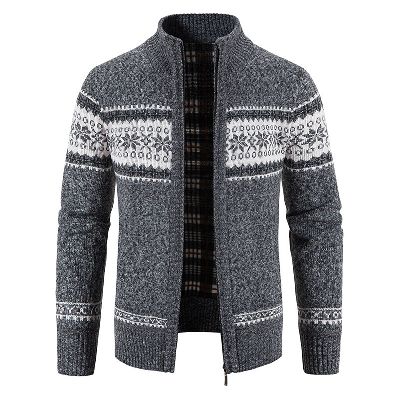 Herren Grobgestrickte Norweger-Strickjacke mit durchgehendem Reißverschluss und karierter Fleece-Innenlage Echo Archiv