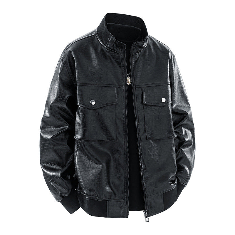 Herren Kunstleder Bomberjacke mit strukturiertem Design und praktischen Taschen Echoarchiv