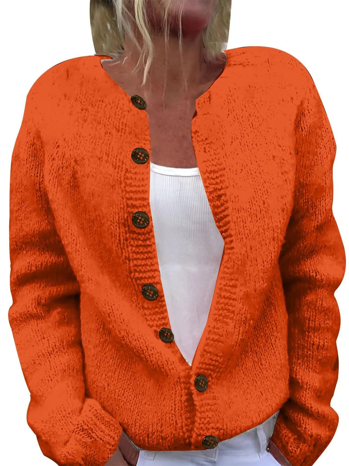 Damen nan kuscheliger Strickcardigan mit Zierholzknöpfen und Rundhalsausschnitt Echo Archiv