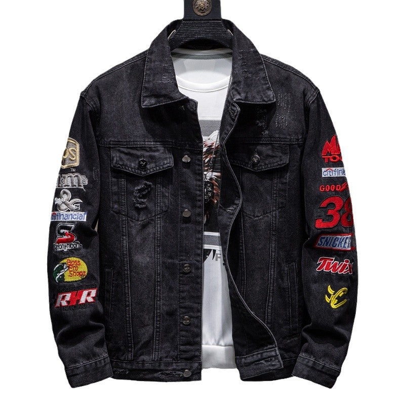 Herren Modische Jeansjacke mit kreativen Applikationen Echoarchiv