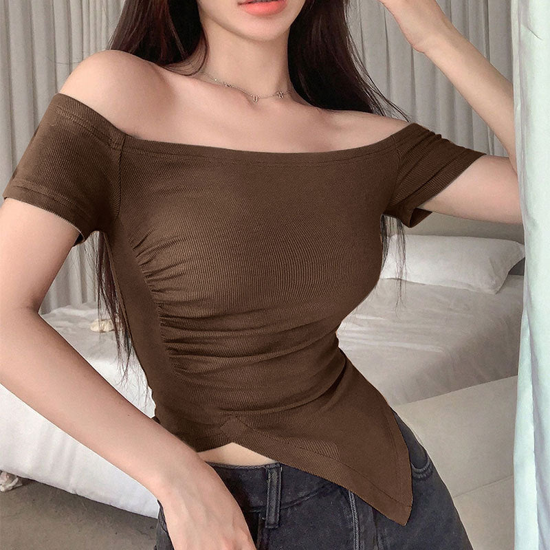 Damen asymmetrisches Crop-Top mit Raffung und einseitigem Schulterdesign Echo Archiv