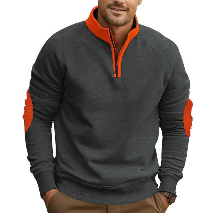 Herren sportlicher Kapuzenpullover mit überlegendem Reißverschluss und kontrastierenden Ärmelpatches Echoarchiv