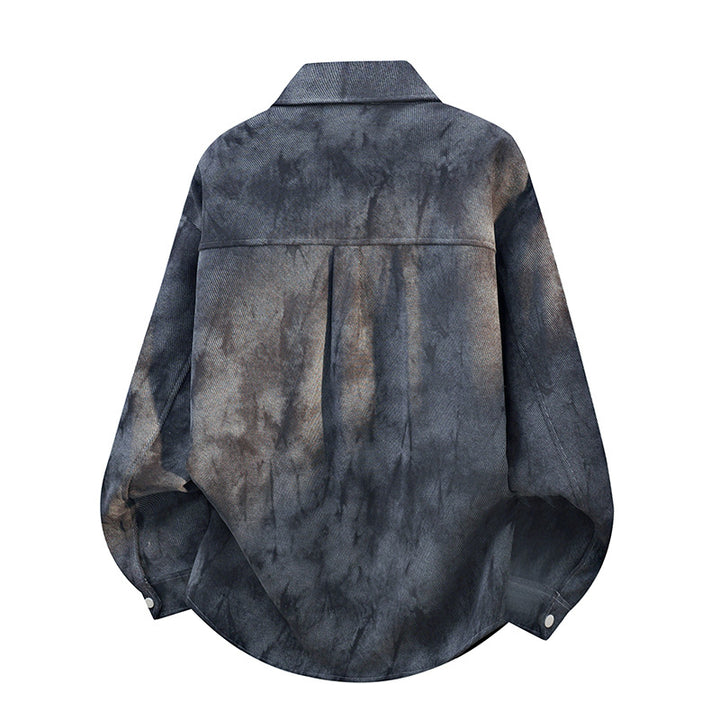 Herren Übergröße Canvas Shirtjacke mit Acid-Wash-Look, Druckknopfverschluss und aufgesetzten Fronttaschen – Taviero