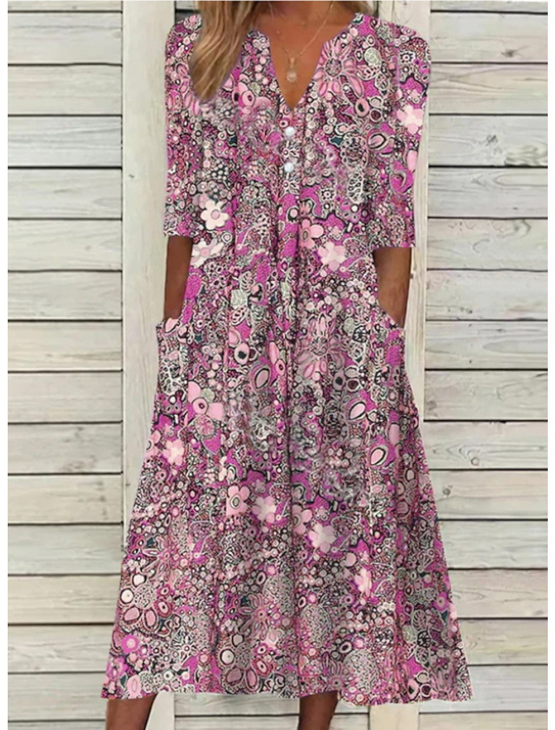 Echoarchiv | Blumen Midi Kleid mit Taschen