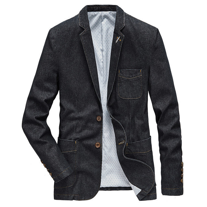 Herren Denim-Sakko im taillierten Casual-Schnitt mit aufgesetzten Taschen und Reverskragen – Tianoro