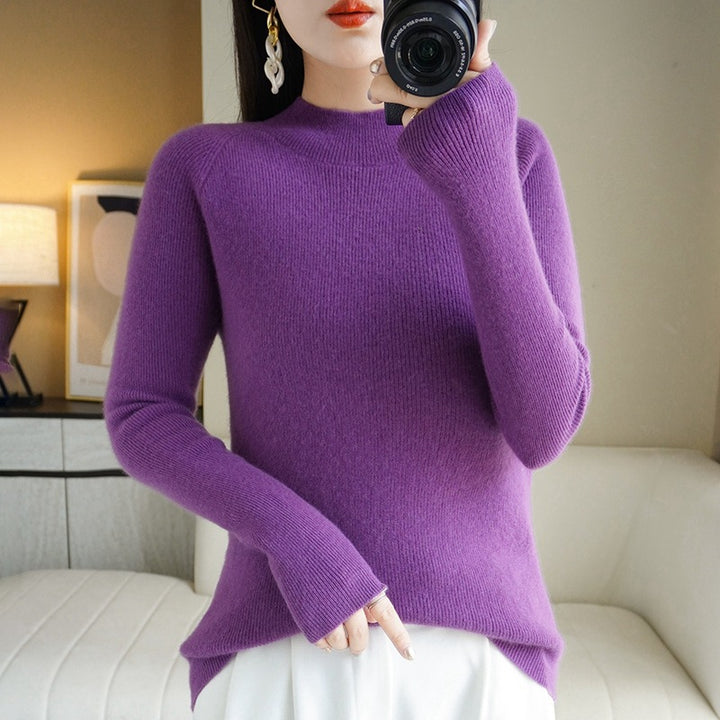 Damen Schmal geschnittener Stehkragenpullover aus leichtem Feinstrick mit feiner Rippenstruktur Echoarchiv