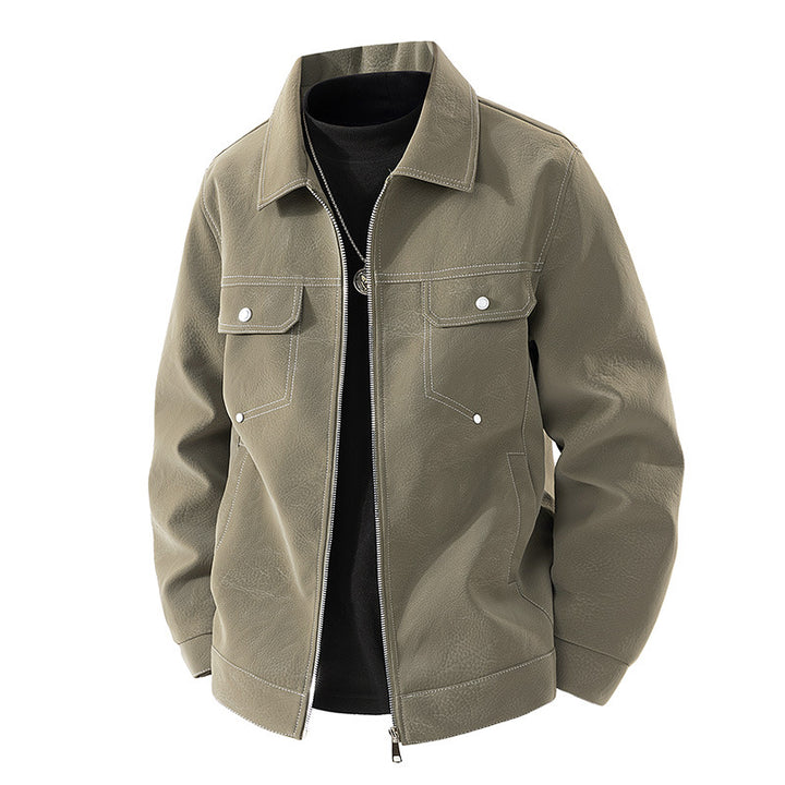 Herren Shirt-Jacke aus Veloursleder‑Optik mit kontrastierenden Ziernähten & Brustklappen Echoarchiv