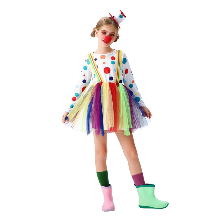 Mädchen Clownkostüm mit bunten Tüllröcken und Haaraccessoires Echo Archiv