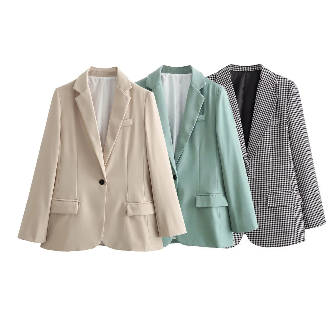 Damen taillierter Hahnentritt-Blazer mit Reverskragen, Eingrifftaschen und Ein-Knopf-Verschluss – Valéne