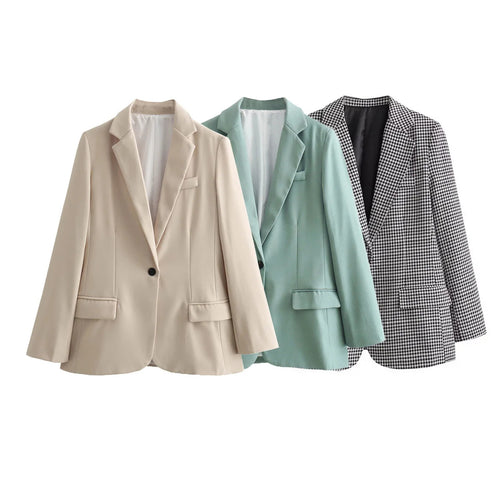 Damen nan taillierter Hahnentritt-Blazer mit Reverskragen, Eingrifftaschen und Ein-Knopf-Verschluss Echo Archiv