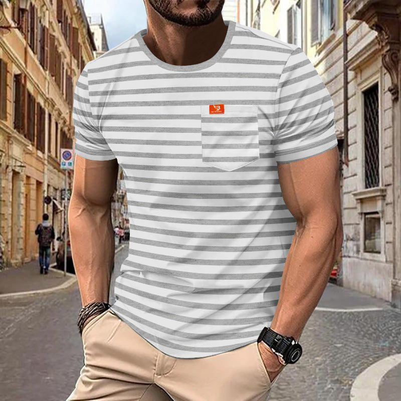 Herren nan maritim inspiriertes Streifen-T-Shirt mit Brusttasche und Slub-Jersey Echo Archiv