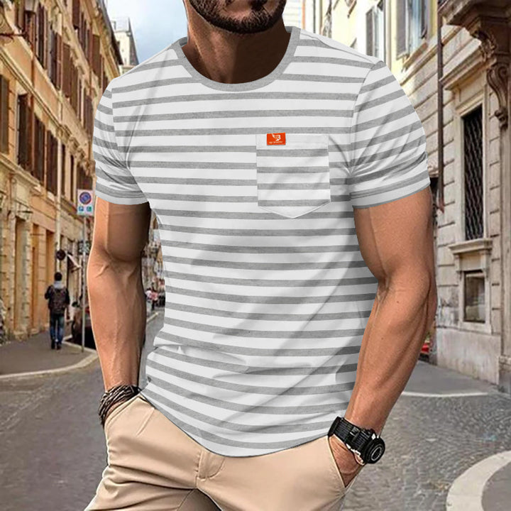 Herren nan maritim inspiriertes Streifen-T-Shirt mit Brusttasche und Slub-Jersey Echo Archiv