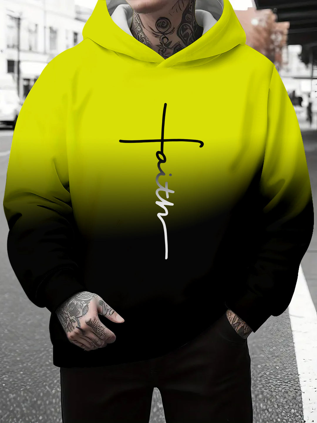 Herren Kapuzenpullover mit subtiler Farbverlauf-Optik und inspirierendem Schriftzug Echoarchiv