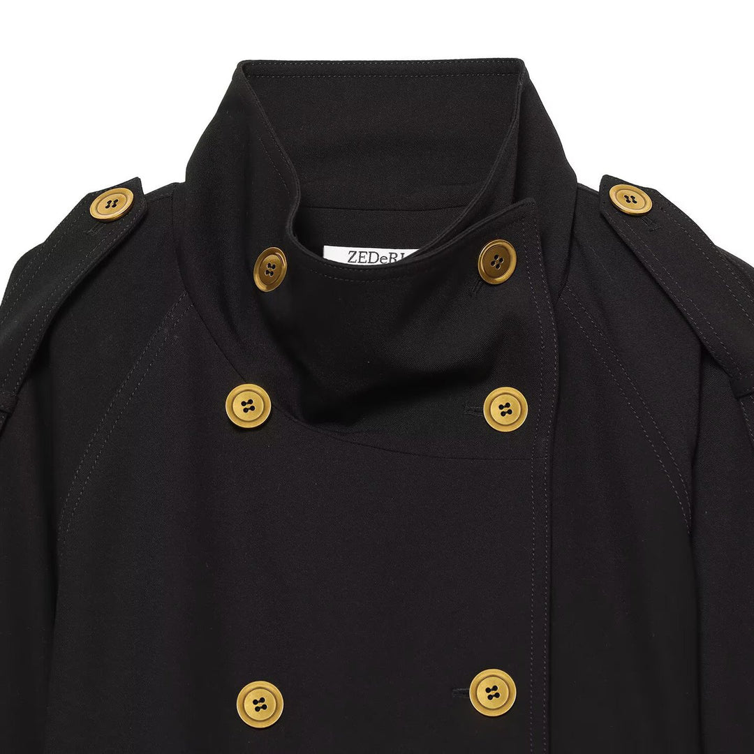 Damen Kurze Trenchjacke mit doppelreihiger Knopfleiste und Taillengürtel Echo Archiv