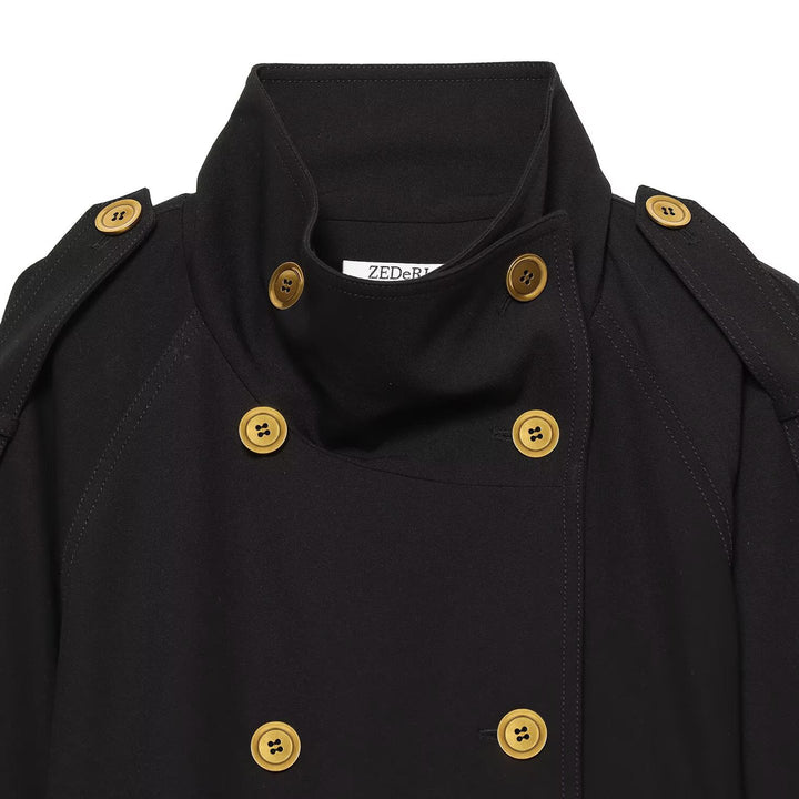 Damen Kurze Trenchjacke mit doppelreihiger Knopfleiste und Taillengürtel Echo Archiv