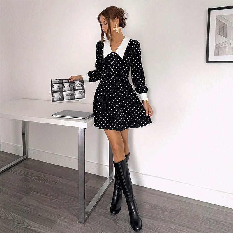 Damen Elegantes Polka-Dot Minikleid mit Kragen Echo Archiv